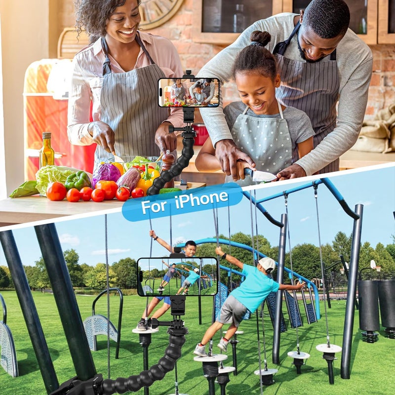 Sametop Gooseneck Phone Holder Clamp Clip Mount Cell Phone Stand for Desk Pole Table Compatible with iPhone 16 15 14 Pro Max Plus 13 12 11 SE XS XR X 8 7 6 Samsung GoPro and Other 4-7'' Devices - Image 2